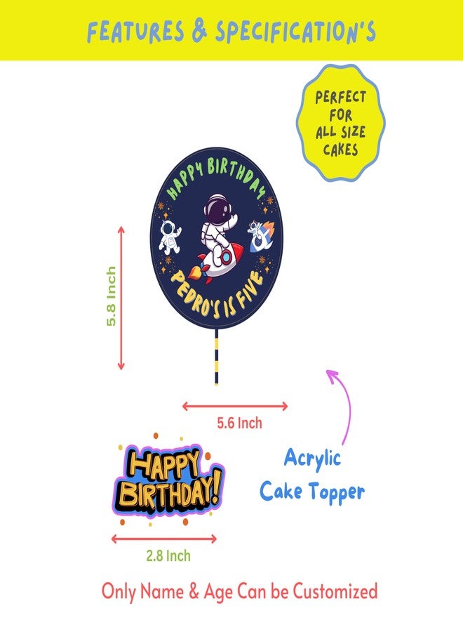 Yellow Nuts Personalised Cake Topper For Birthday Cartoon Space Astronaut Theme Kids Boys Girls 1st Birthday Anniversary Props Cake Decor Decoration (Space) - Image 2